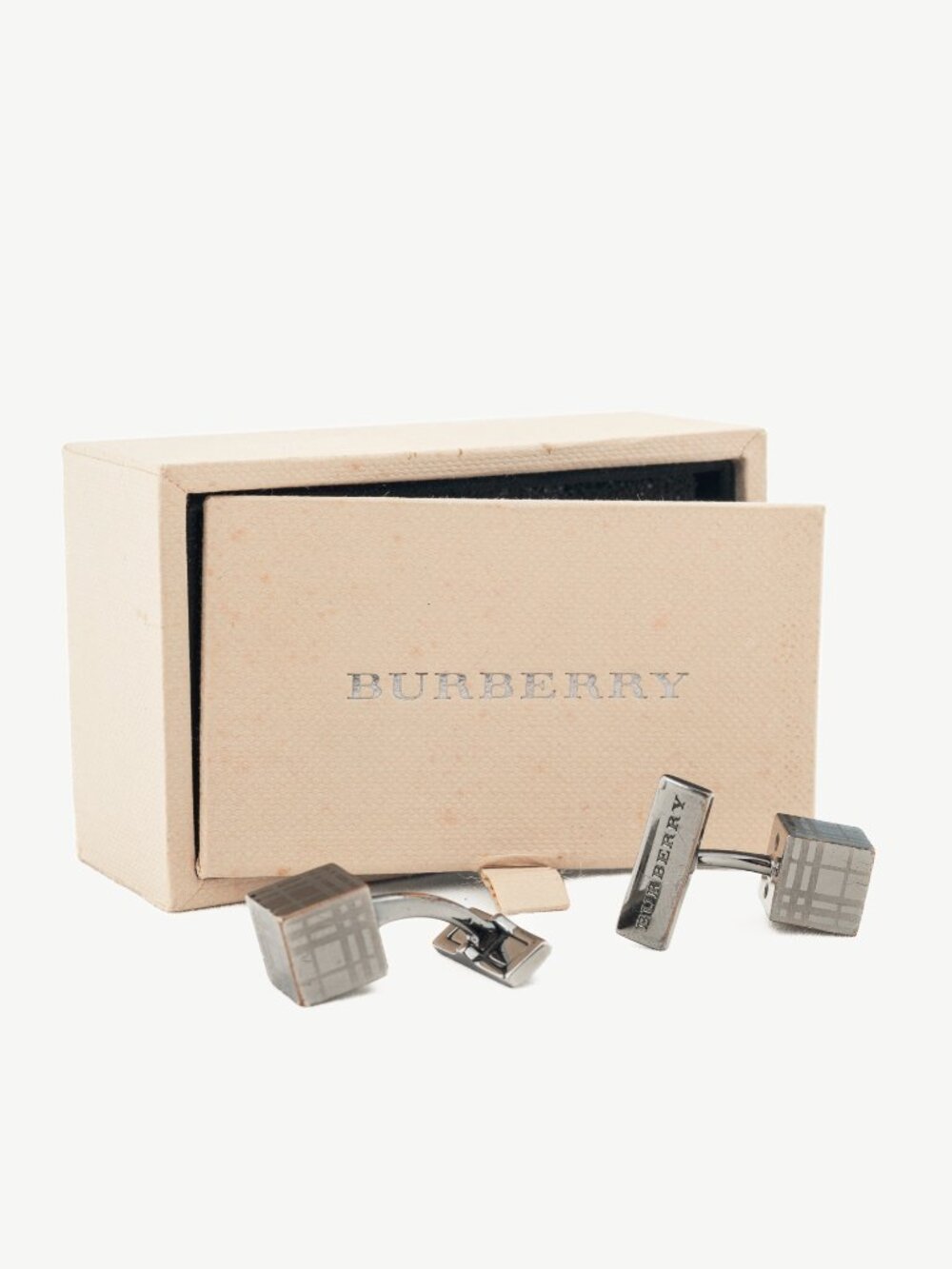 Burberry Gunmetal Check Cube Cufflinks